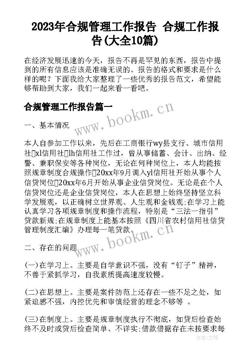 2023年合规管理工作报告 合规工作报告(大全10篇)