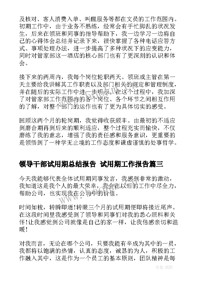 2023年领导干部试用期总结报告 试用期工作报告(大全10篇)