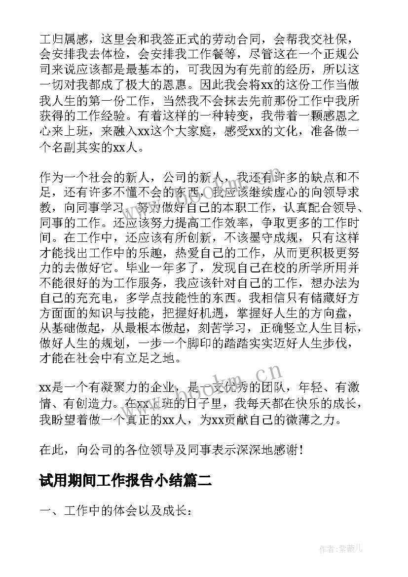 试用期间工作报告小结(模板7篇)