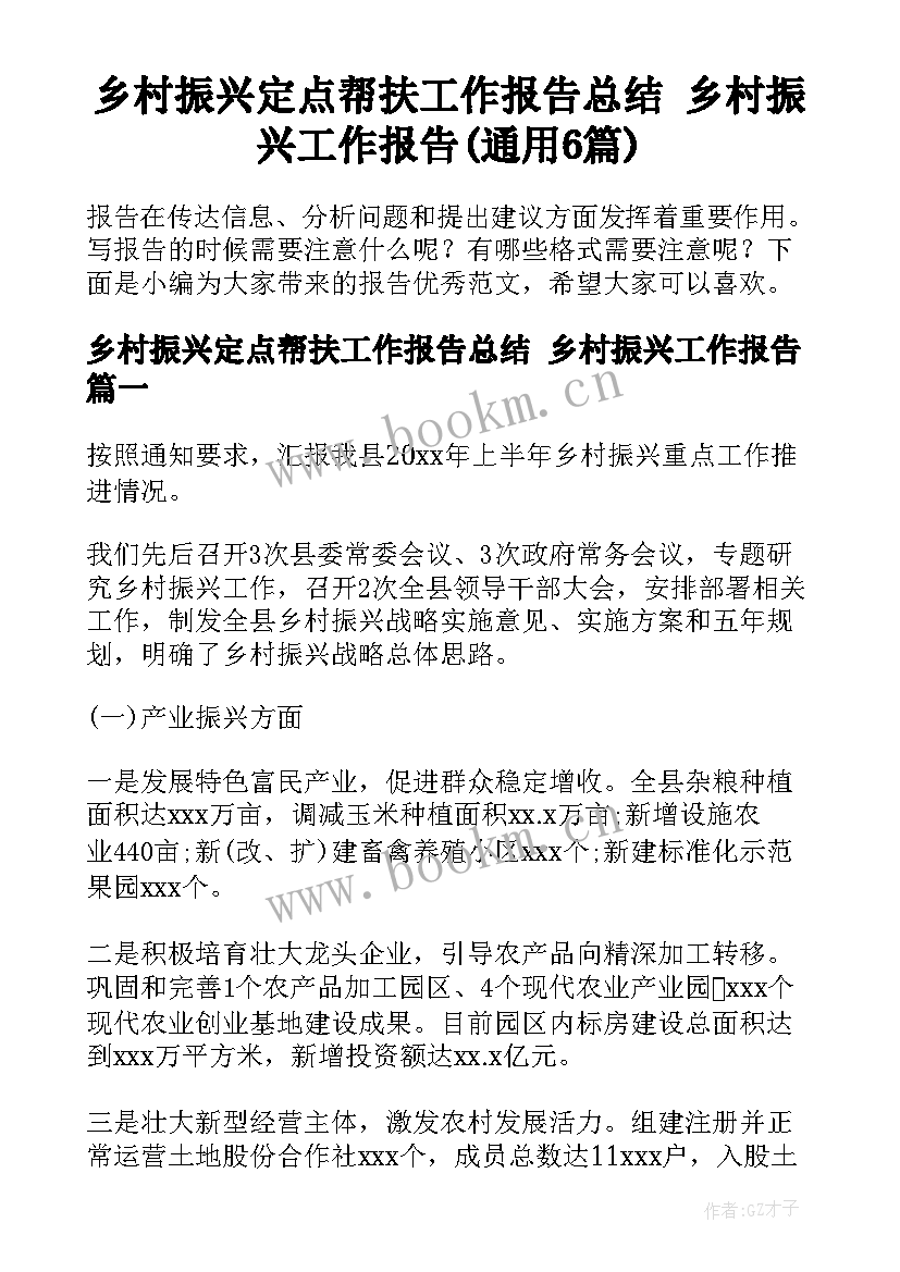 乡村振兴定点帮扶工作报告总结 乡村振兴工作报告(通用6篇)