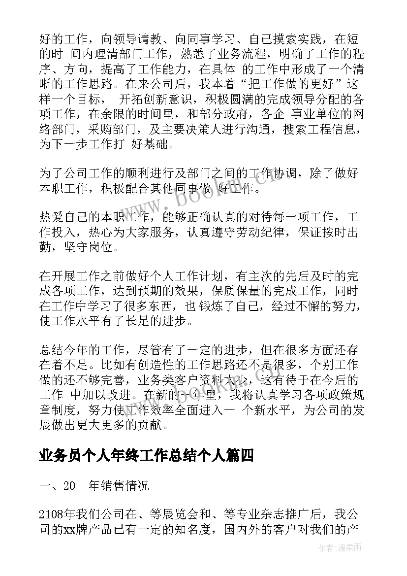 业务员个人年终工作总结个人(模板6篇)