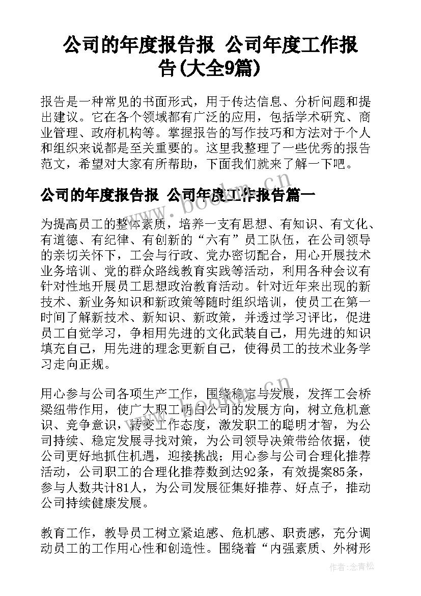 公司的年度报告报 公司年度工作报告(大全9篇)