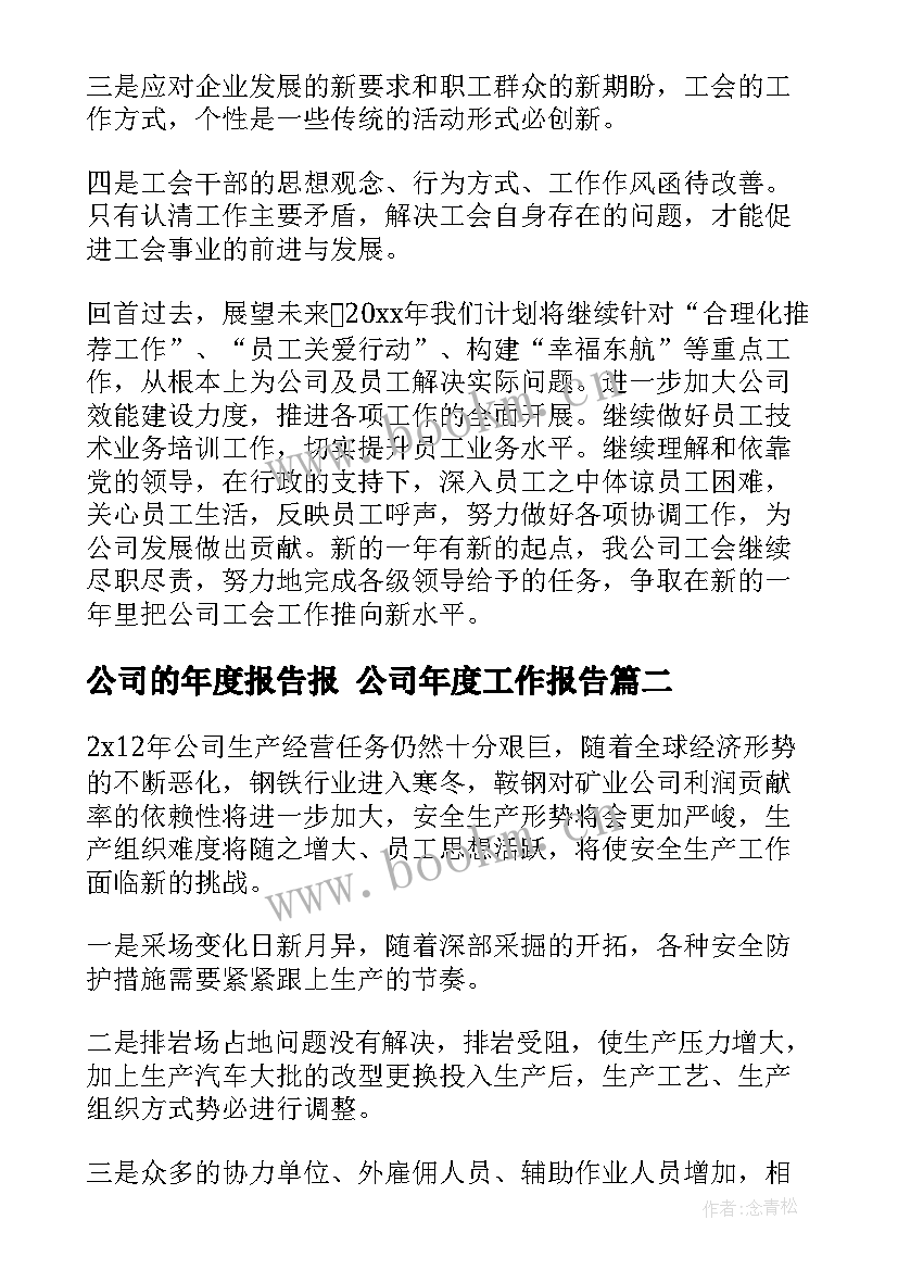 公司的年度报告报 公司年度工作报告(大全9篇)