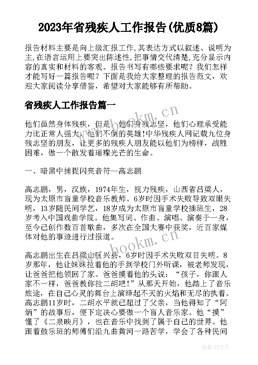 2023年省残疾人工作报告(优质8篇)