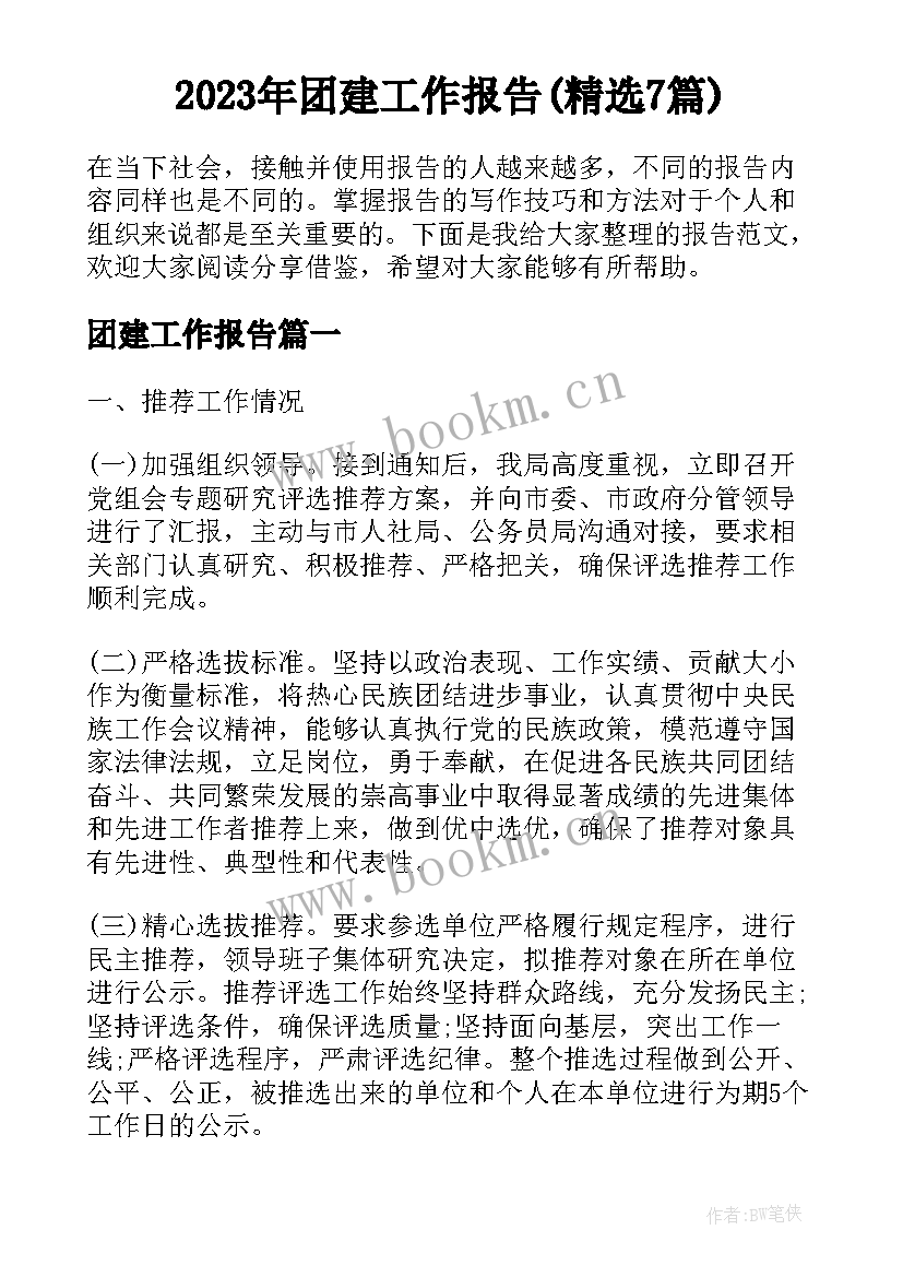 2023年团建工作报告(精选7篇)