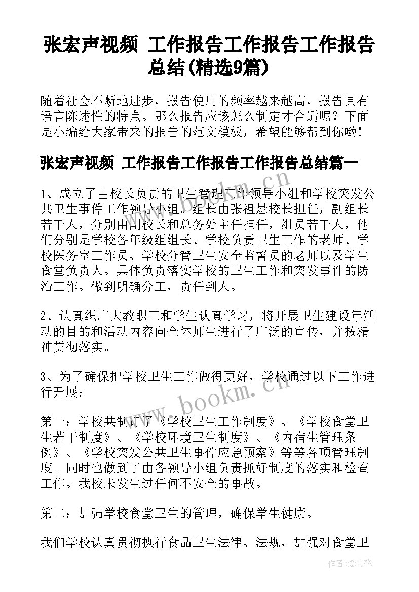 张宏声视频 工作报告工作报告工作报告总结(精选9篇)