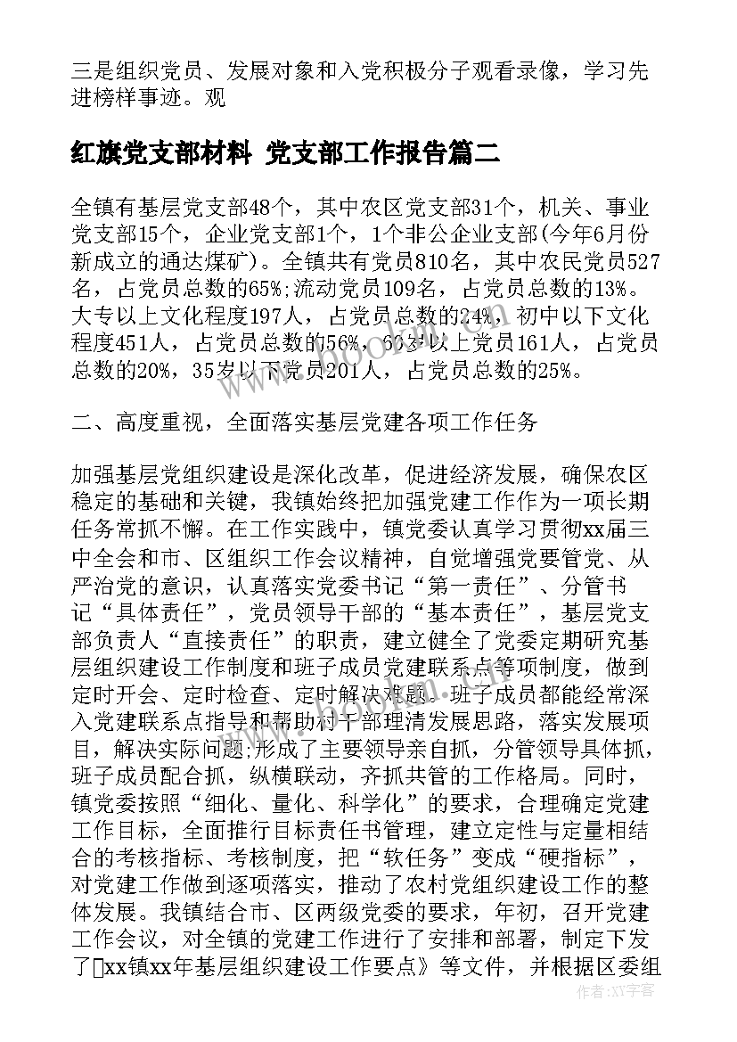 2023年红旗党支部材料 党支部工作报告(大全5篇)