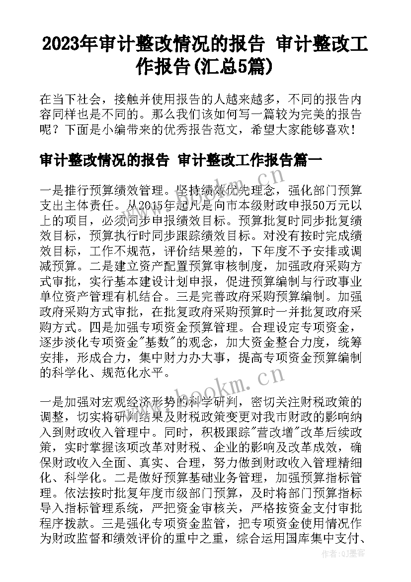 2023年审计整改情况的报告 审计整改工作报告(汇总5篇)