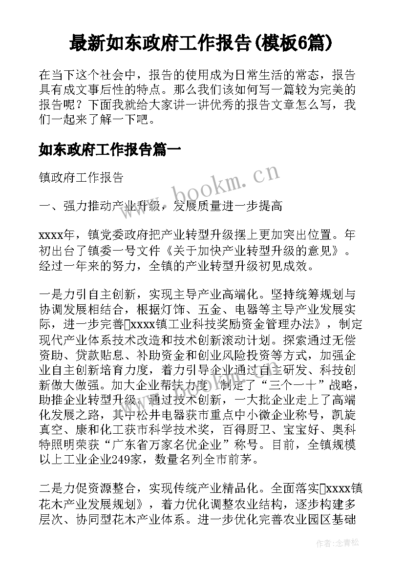 最新如东政府工作报告(模板6篇)