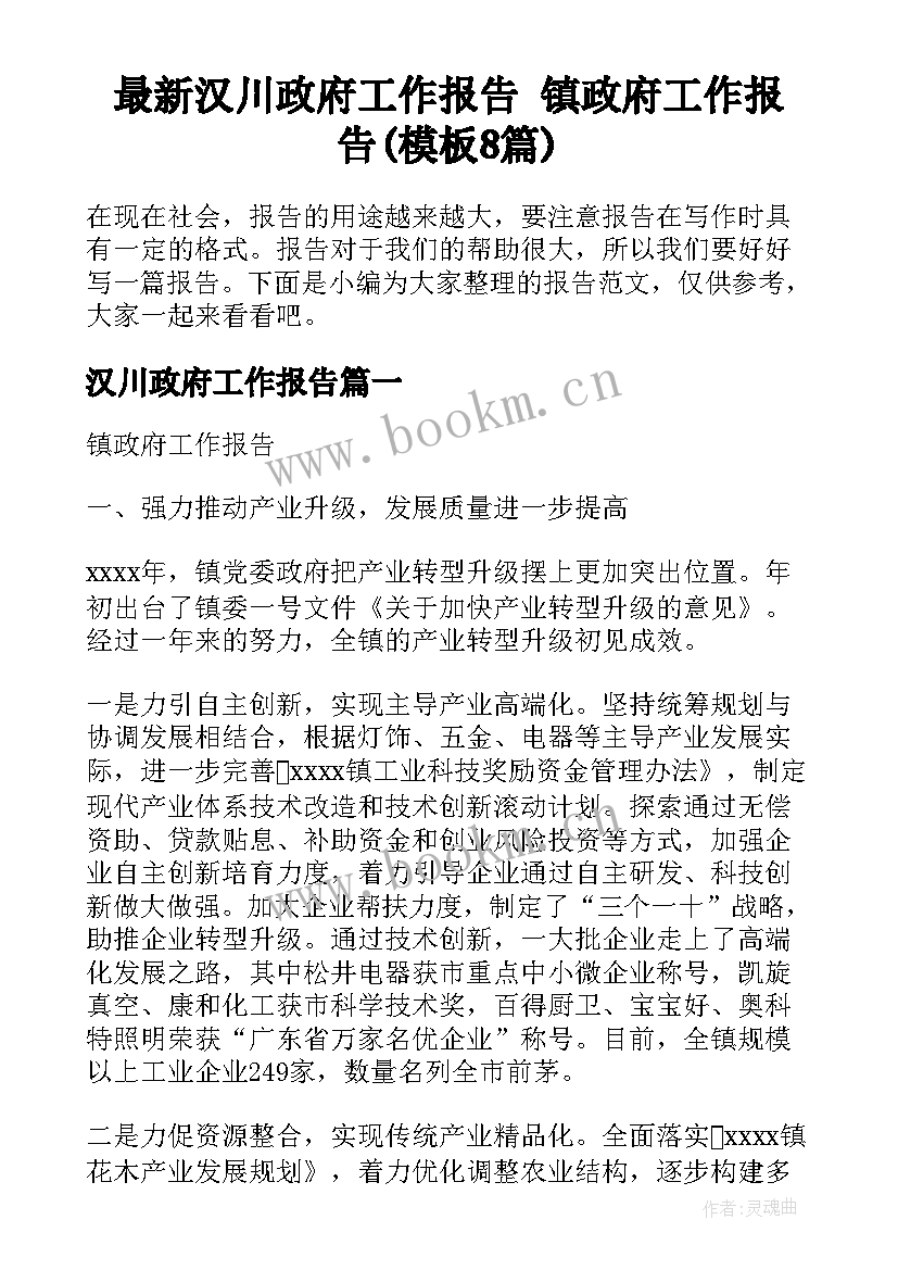 最新汉川政府工作报告 镇政府工作报告(模板8篇)