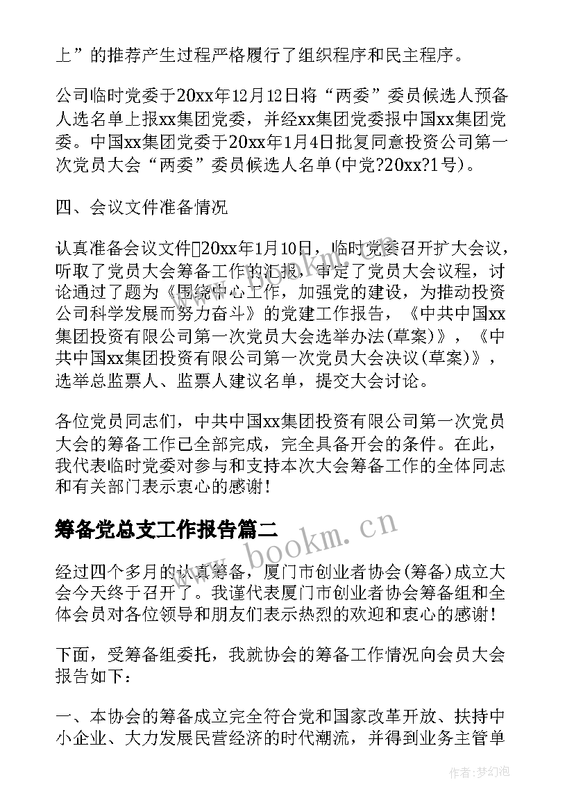 最新筹备党总支工作报告(大全6篇)