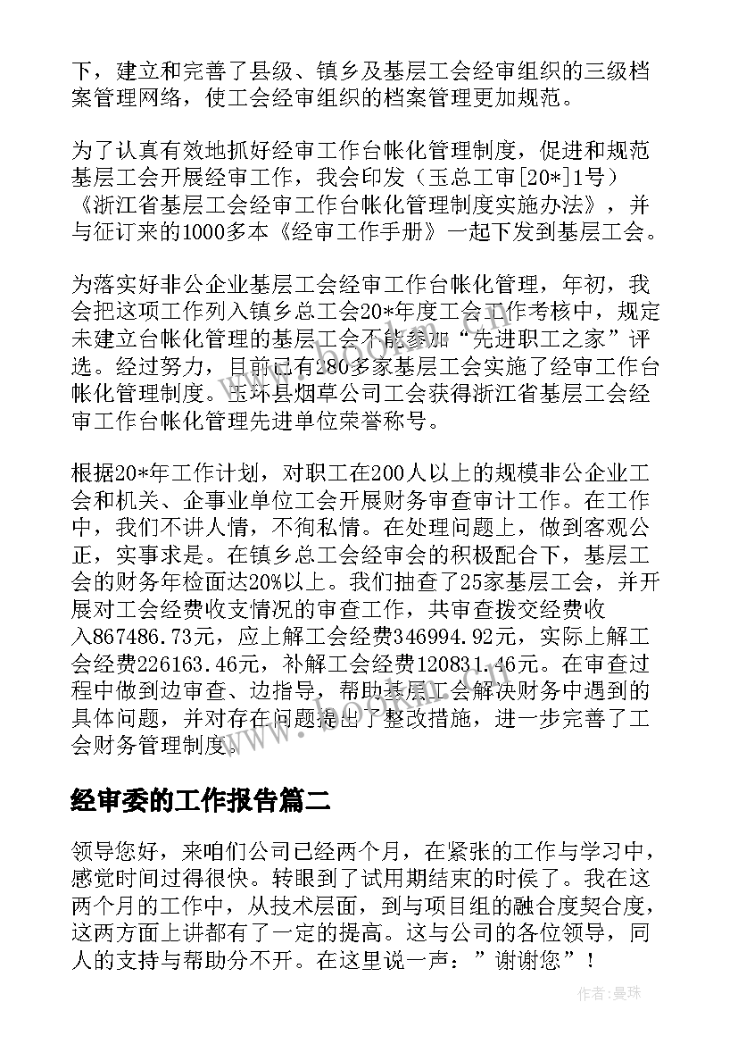 2023年经审委的工作报告(优质6篇)