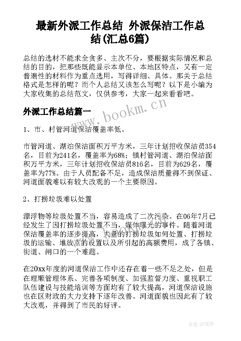 最新外派工作总结 外派保洁工作总结(汇总6篇)