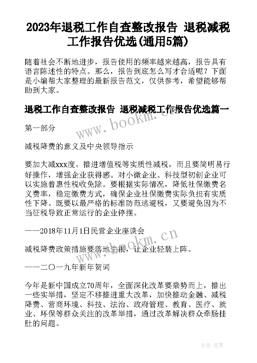 2023年退税工作自查整改报告 退税减税工作报告优选(通用5篇)