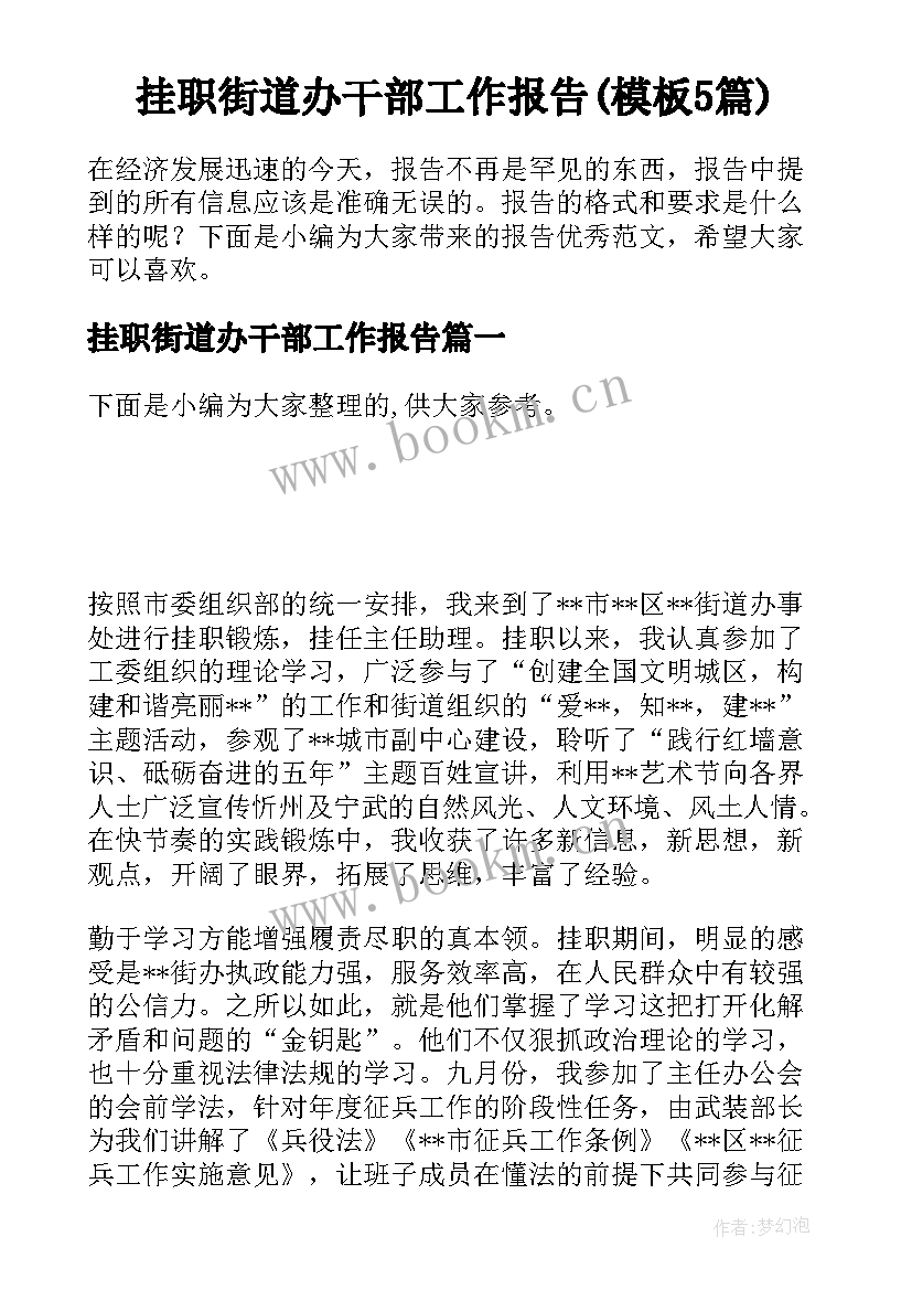 挂职街道办干部工作报告(模板5篇)