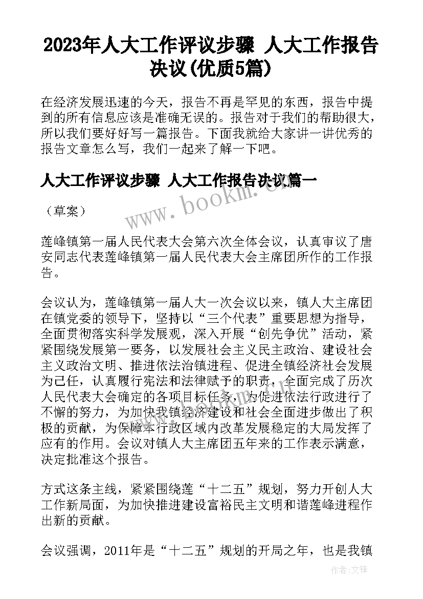 2023年人大工作评议步骤 人大工作报告决议(优质5篇)