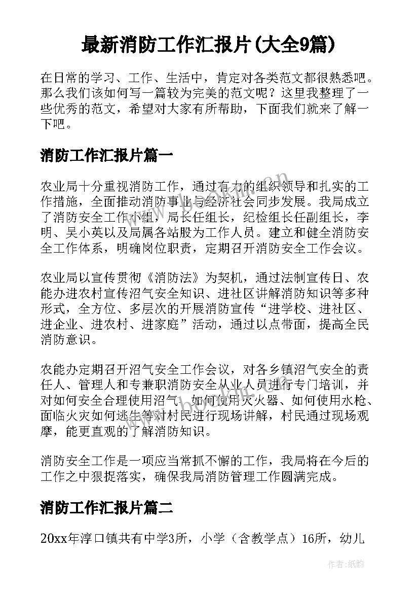 最新消防工作汇报片(大全9篇)