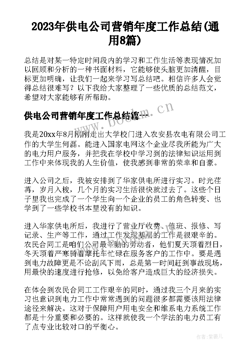 2023年供电公司营销年度工作总结(通用8篇)