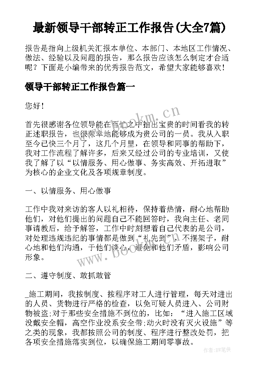 最新领导干部转正工作报告(大全7篇)