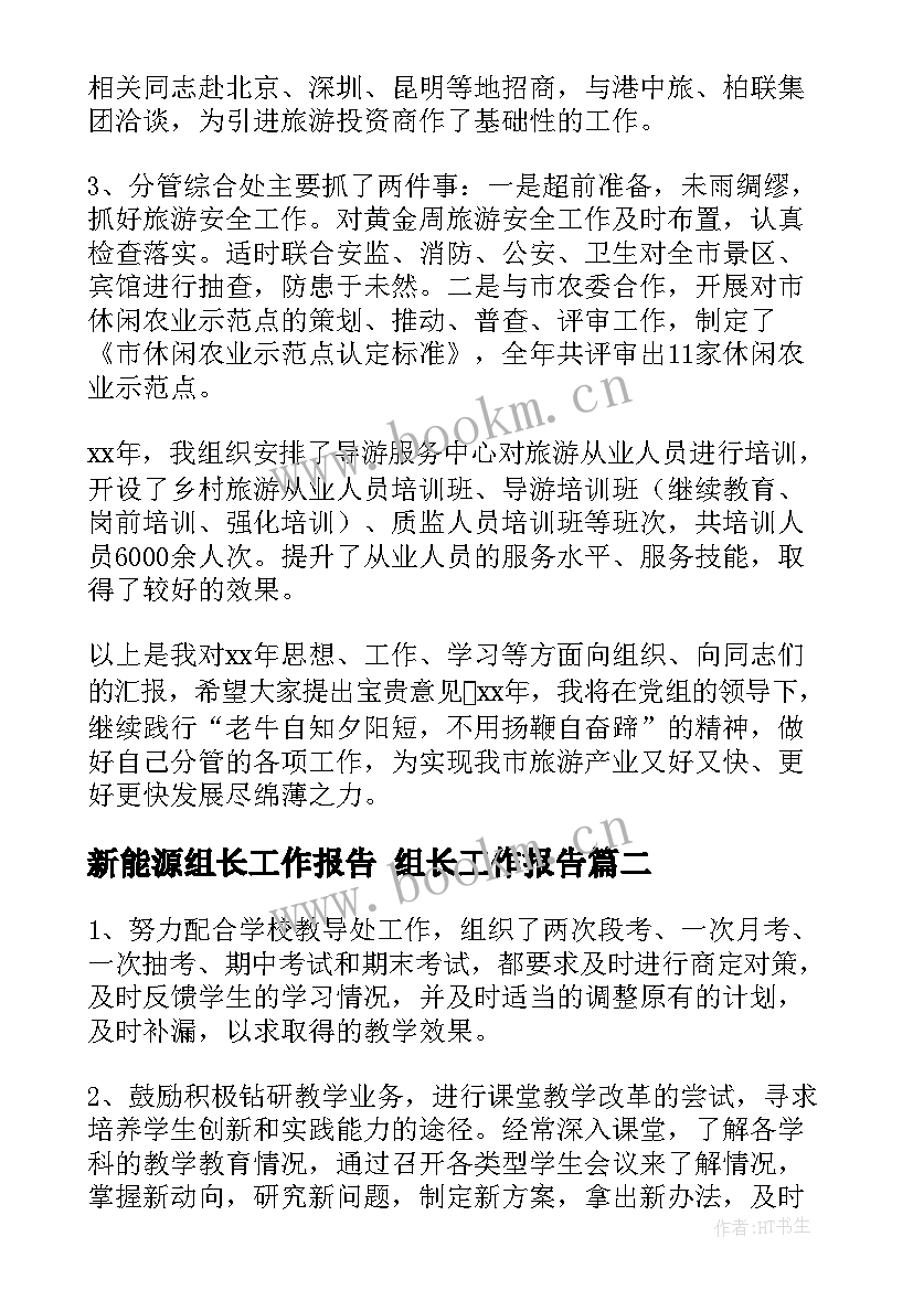 最新新能源组长工作报告 组长工作报告(大全5篇)