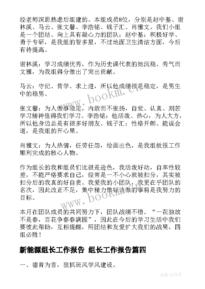 最新新能源组长工作报告 组长工作报告(大全5篇)