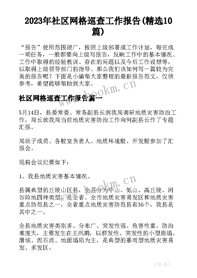 2023年社区网格巡查工作报告(精选10篇)