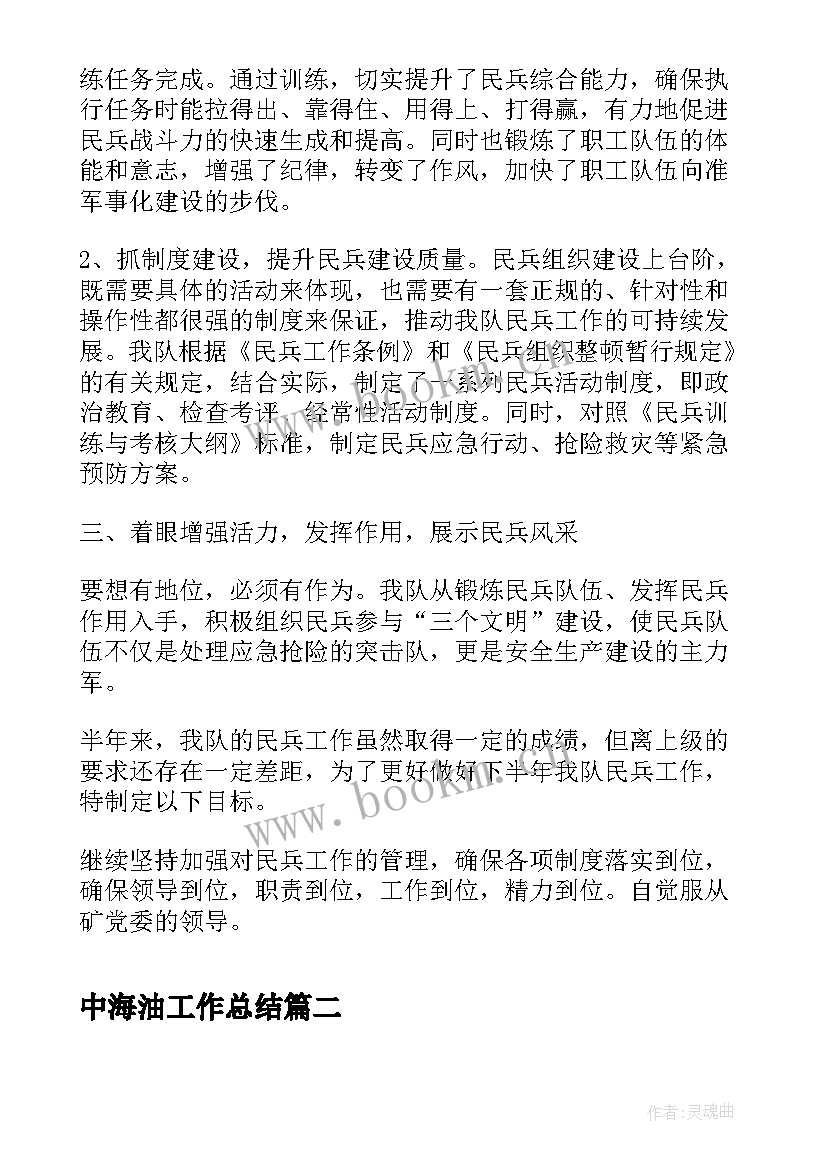 最新中海油工作总结 民兵工作总结工作总结(通用10篇)