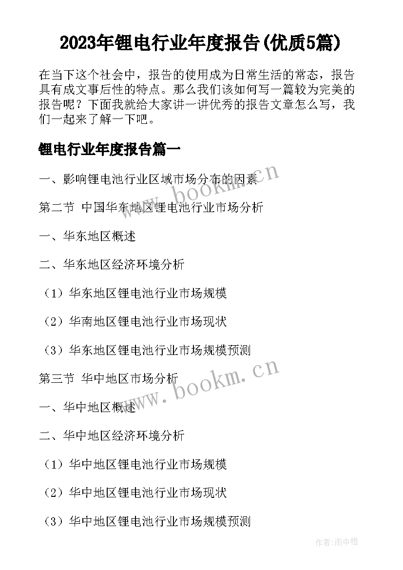 2023年锂电行业年度报告(优质5篇)