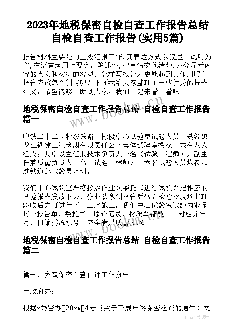 2023年地税保密自检自查工作报告总结 自检自查工作报告(实用5篇)