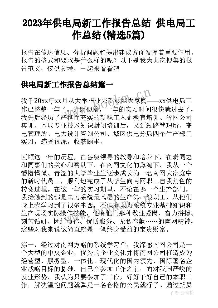 2023年供电局新工作报告总结 供电局工作总结(精选5篇)