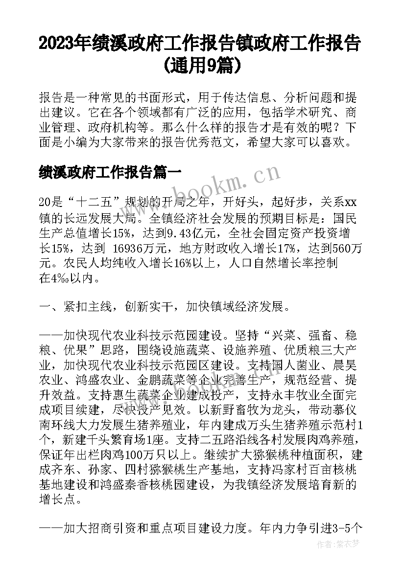 2023年绩溪政府工作报告 镇政府工作报告(通用9篇)