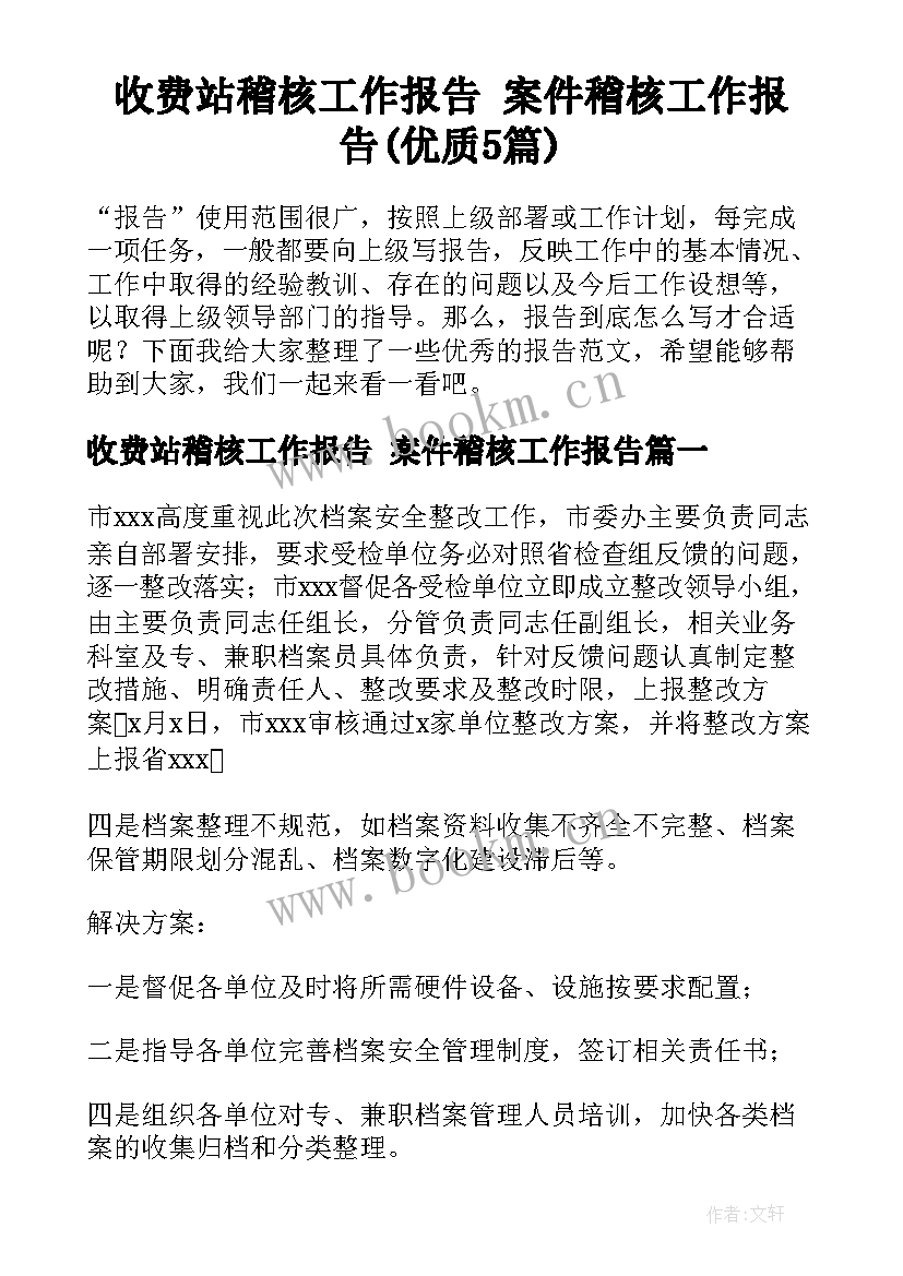 收费站稽核工作报告 案件稽核工作报告(优质5篇)