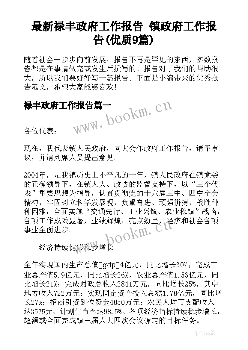 最新禄丰政府工作报告 镇政府工作报告(优质9篇)