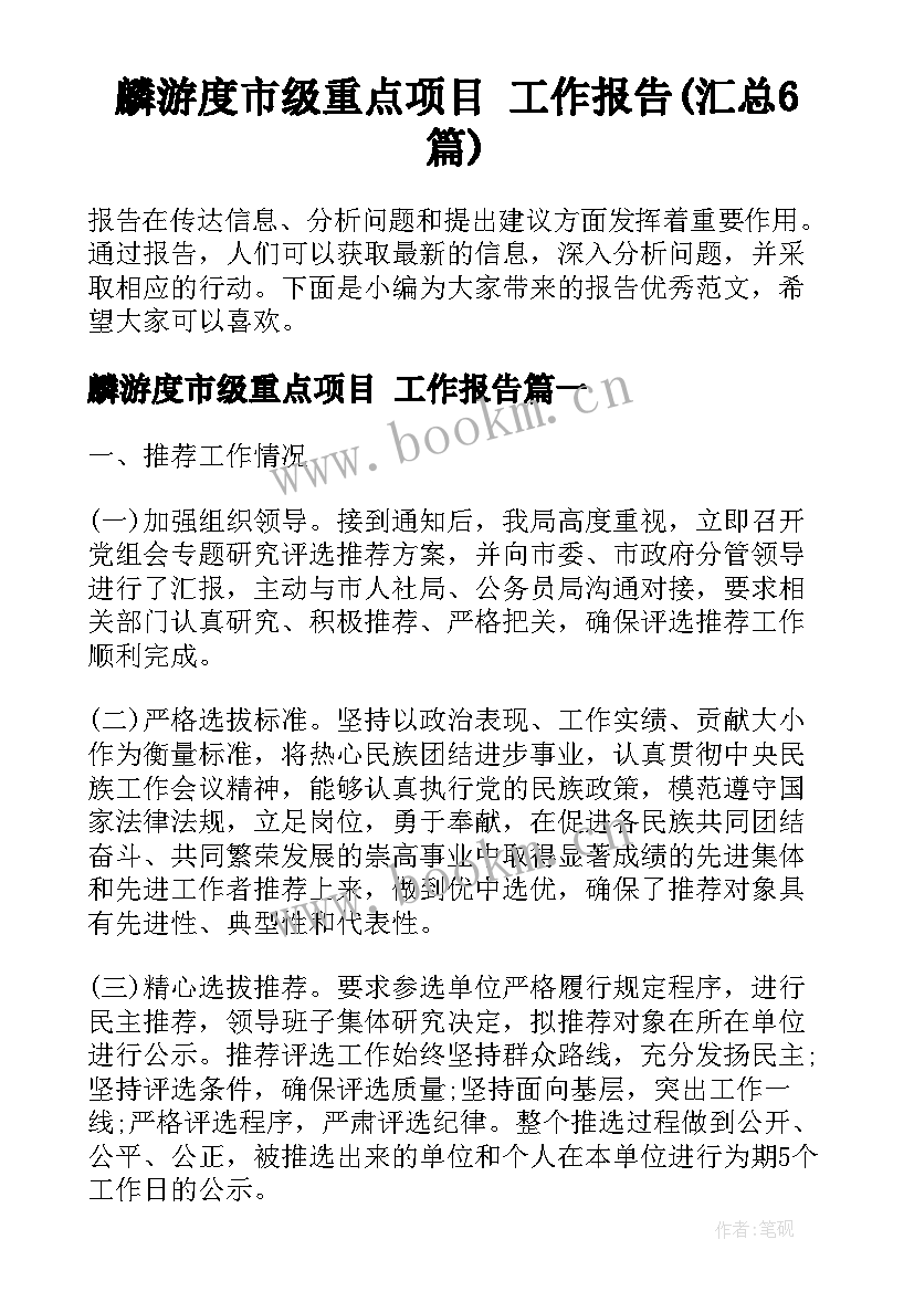 麟游度市级重点项目 工作报告(汇总6篇)