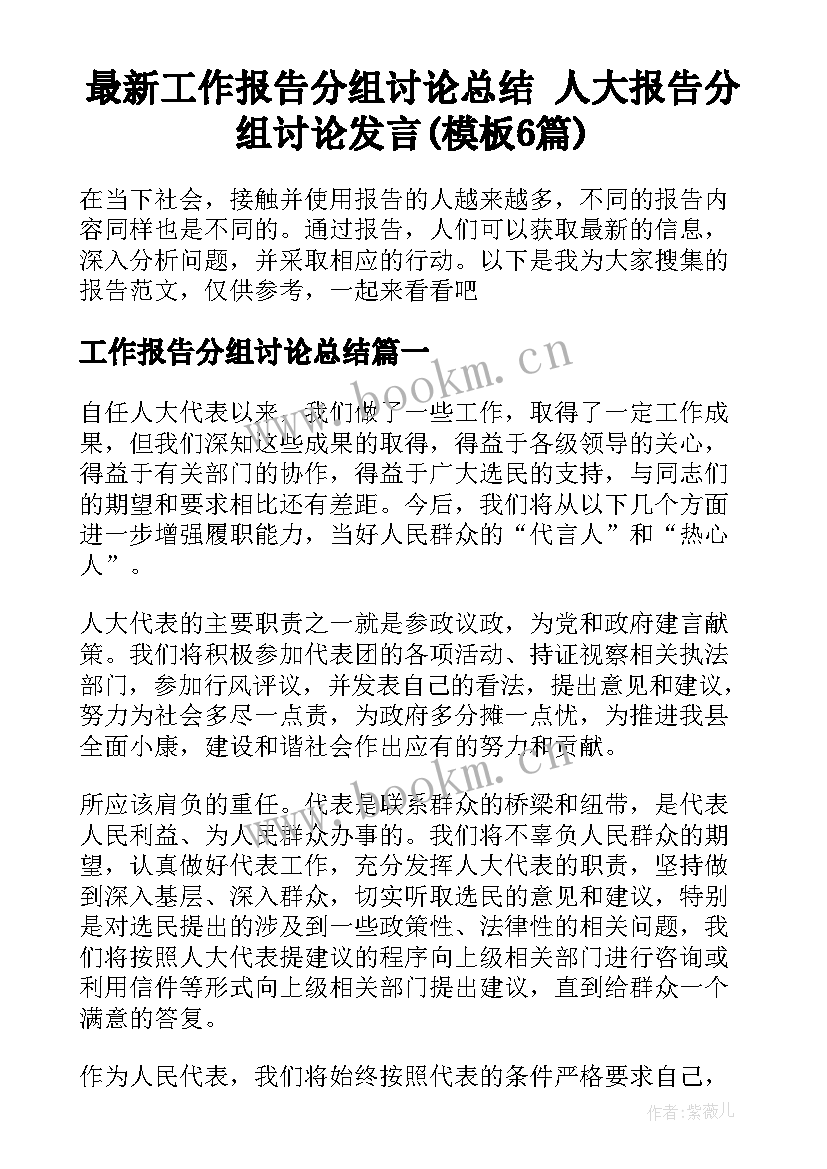 最新工作报告分组讨论总结 人大报告分组讨论发言(模板6篇)