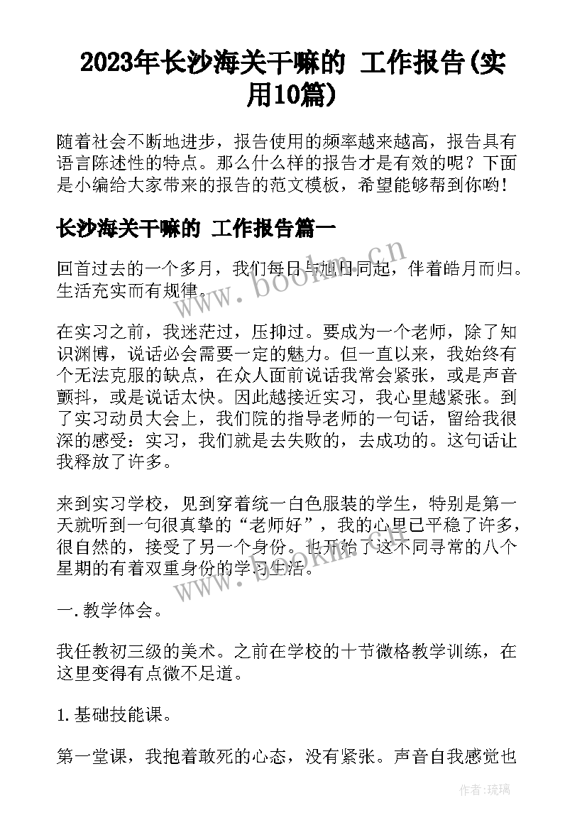 2023年长沙海关干嘛的 工作报告(实用10篇)