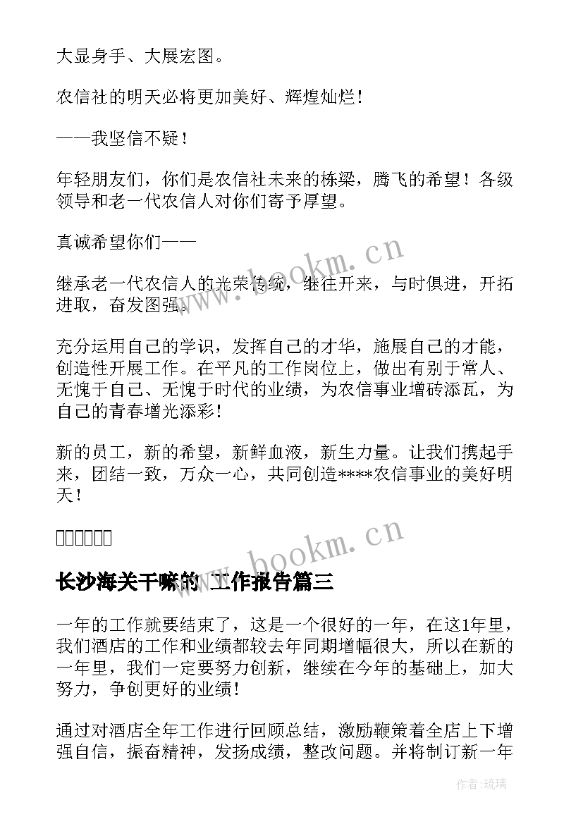 2023年长沙海关干嘛的 工作报告(实用10篇)