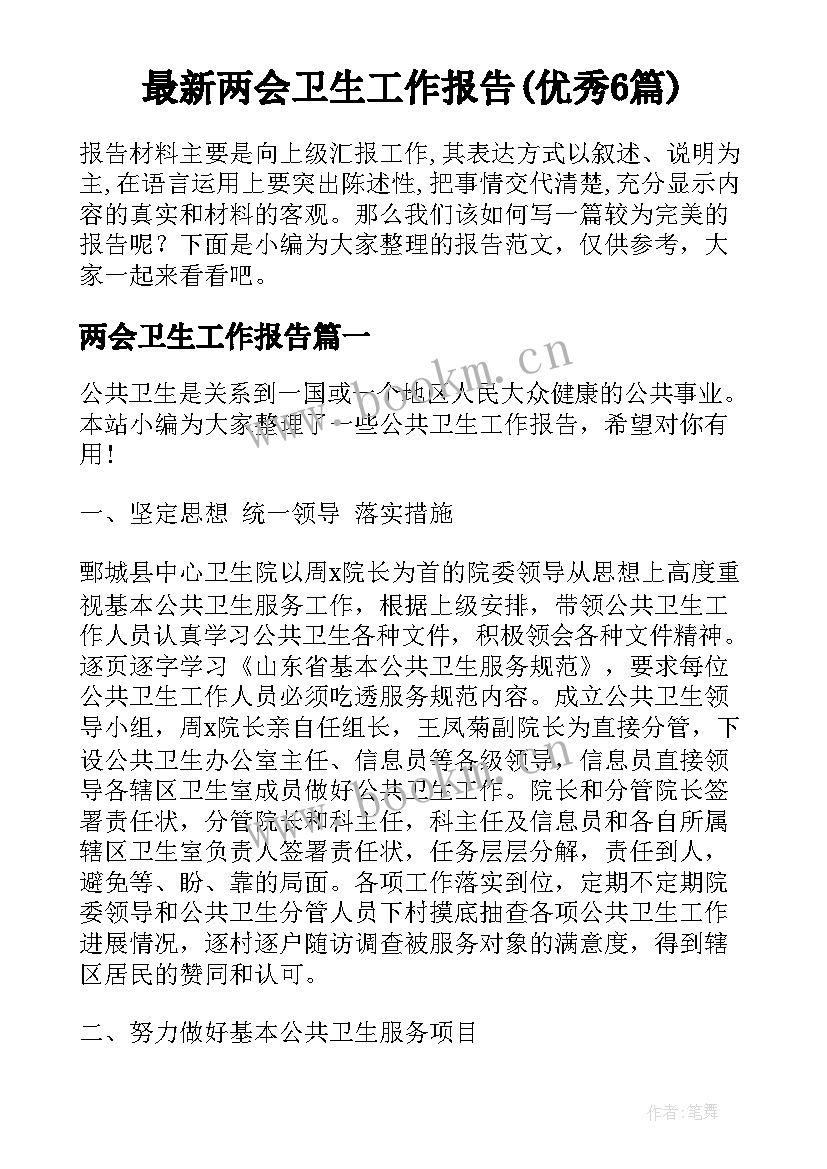 最新两会卫生工作报告(优秀6篇)