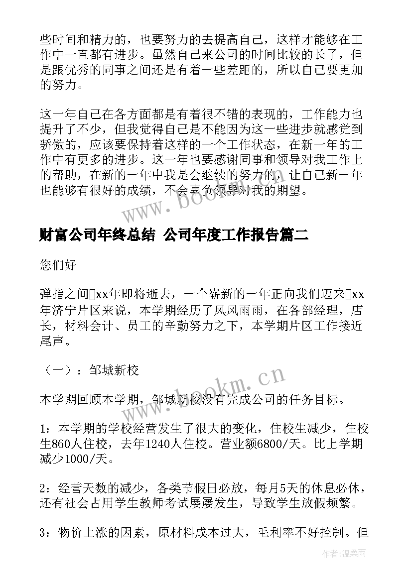 财富公司年终总结 公司年度工作报告(汇总10篇)