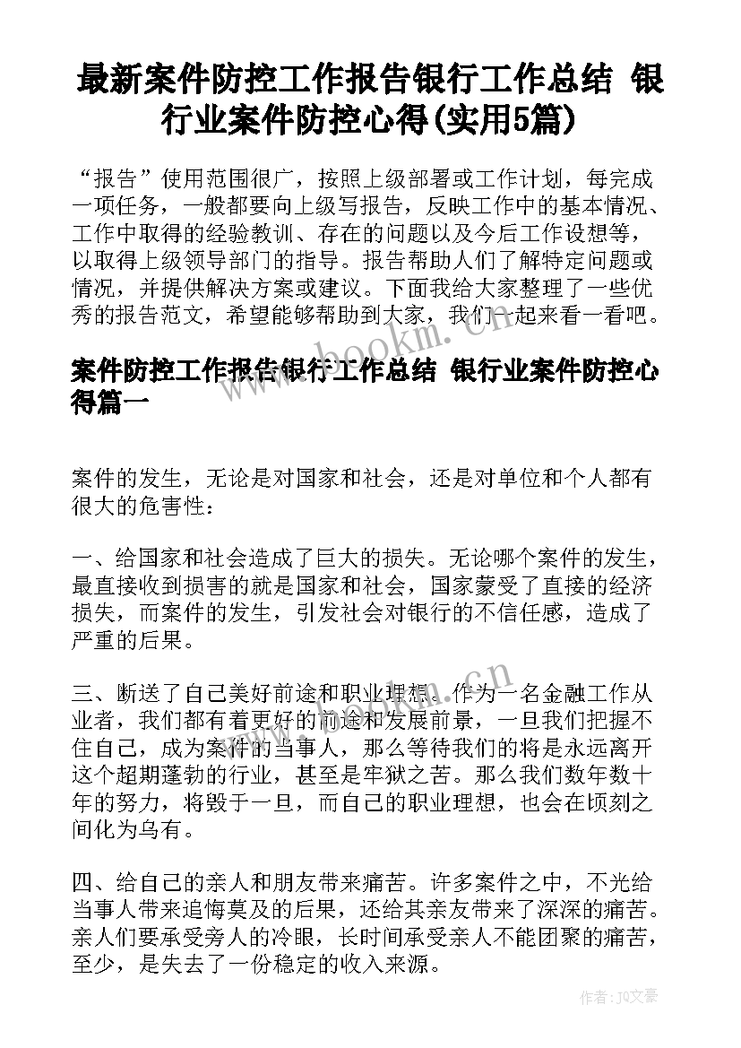 最新案件防控工作报告银行工作总结 银行业案件防控心得(实用5篇)