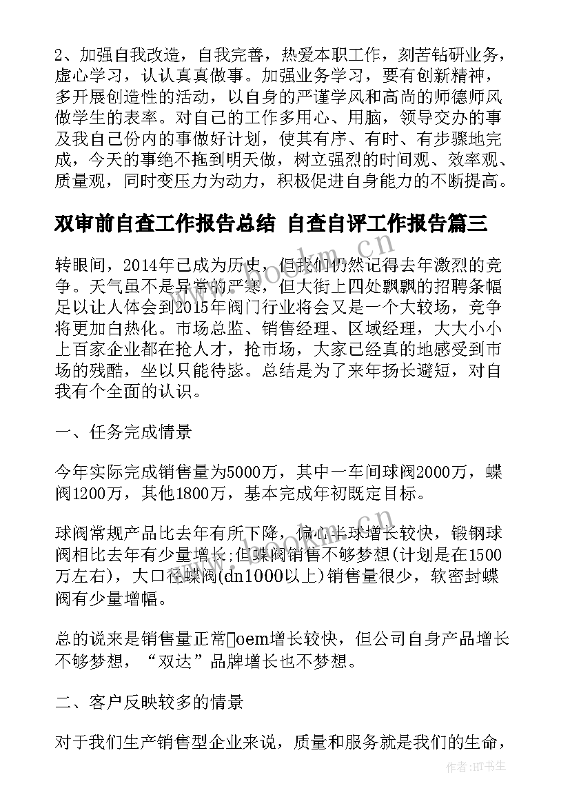 双审前自查工作报告总结 自查自评工作报告(实用6篇)