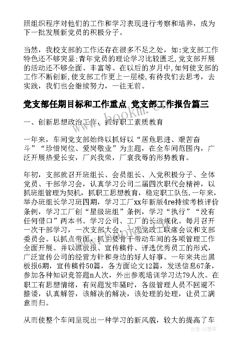 党支部任期目标和工作重点 党支部工作报告(通用6篇)