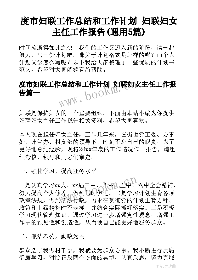 度市妇联工作总结和工作计划 妇联妇女主任工作报告(通用5篇)