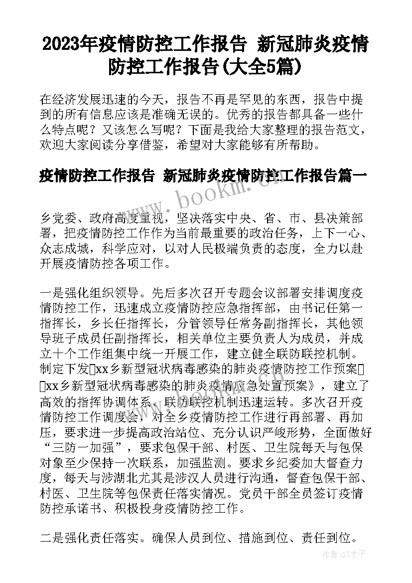 2023年疫情防控工作报告 新冠肺炎疫情防控工作报告(大全5篇)