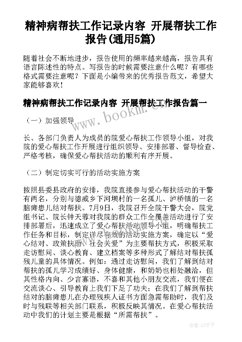 精神病帮扶工作记录内容 开展帮扶工作报告(通用5篇)