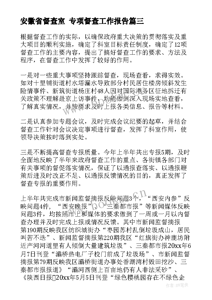 2023年安徽省督查室 专项督查工作报告(模板5篇)