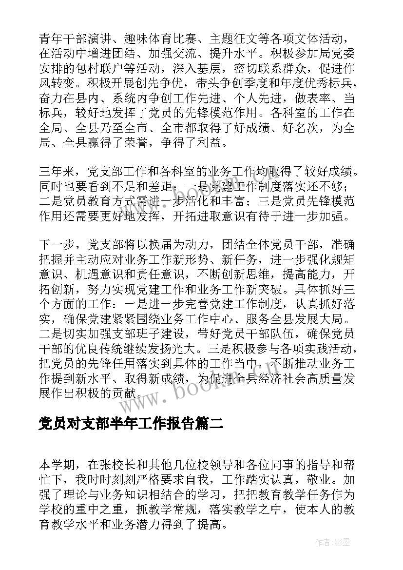 党员对支部半年工作报告(模板7篇)