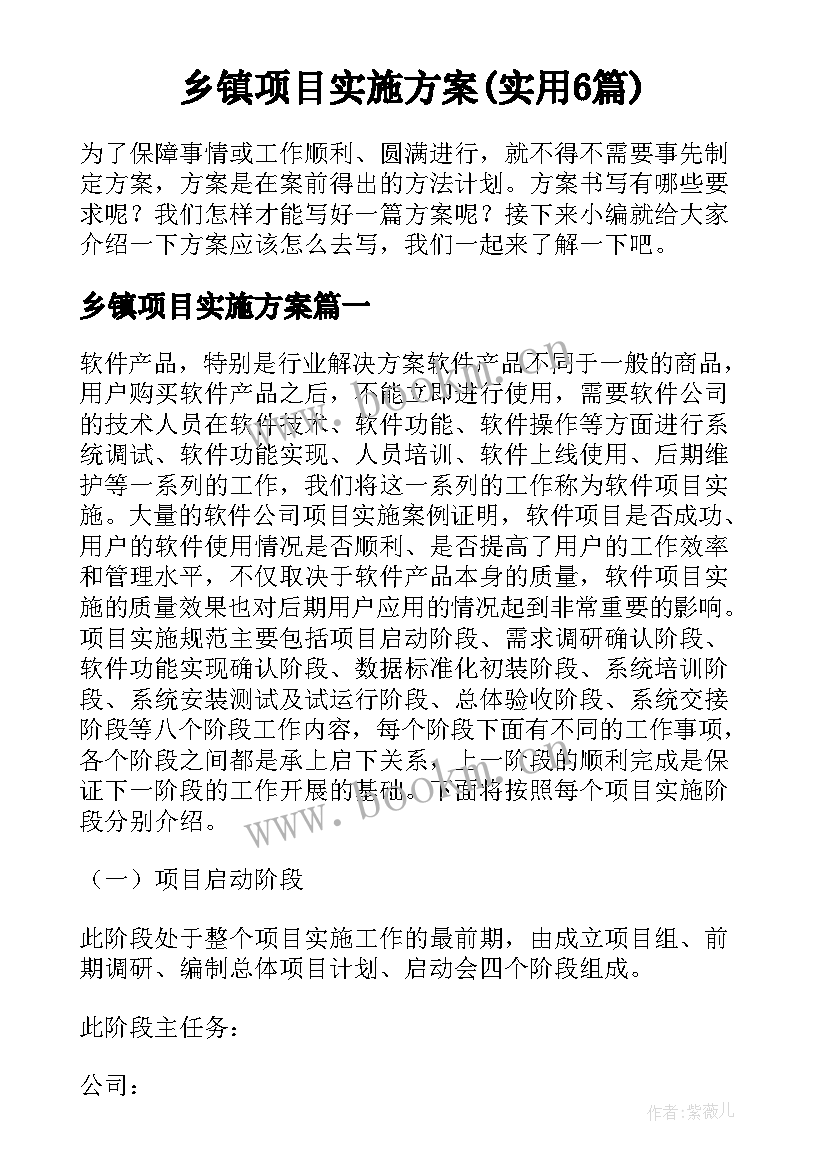 乡镇项目实施方案(实用6篇)