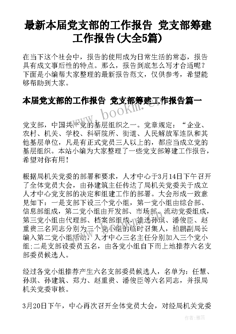 最新本届党支部的工作报告 党支部筹建工作报告(大全5篇)