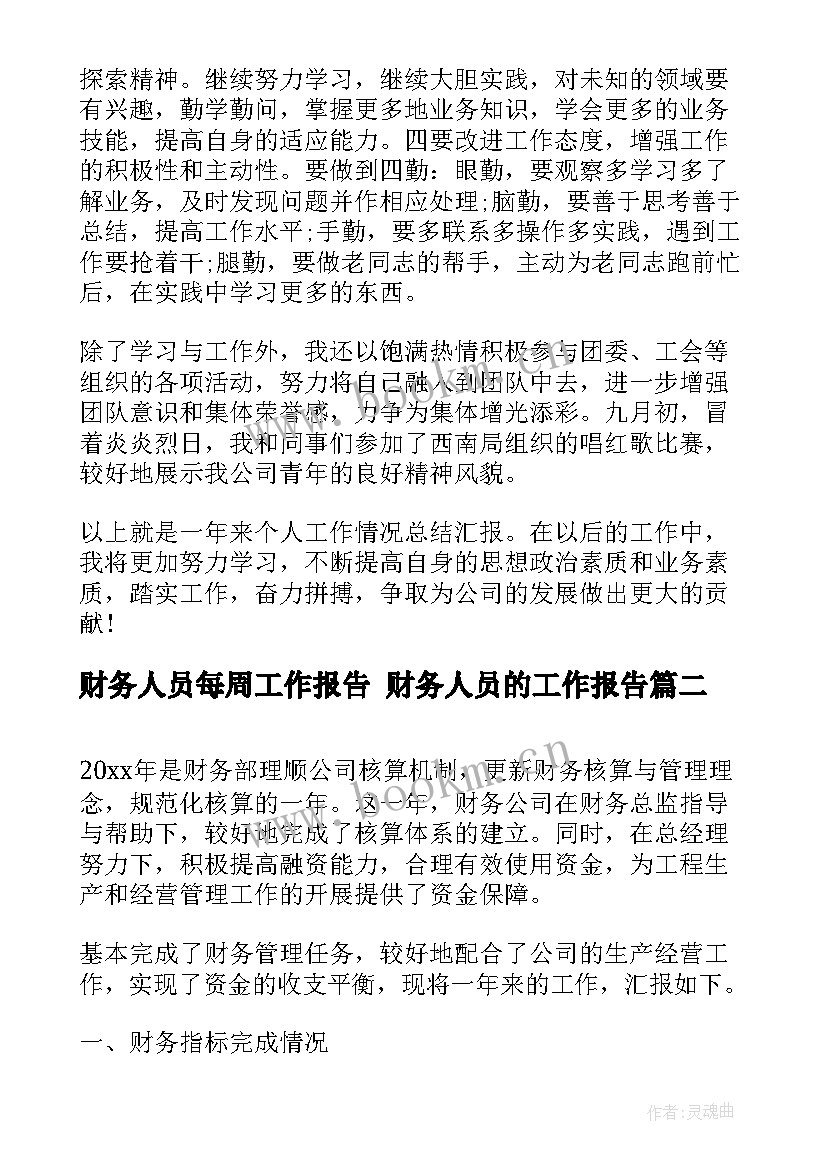 财务人员每周工作报告 财务人员的工作报告(汇总5篇)